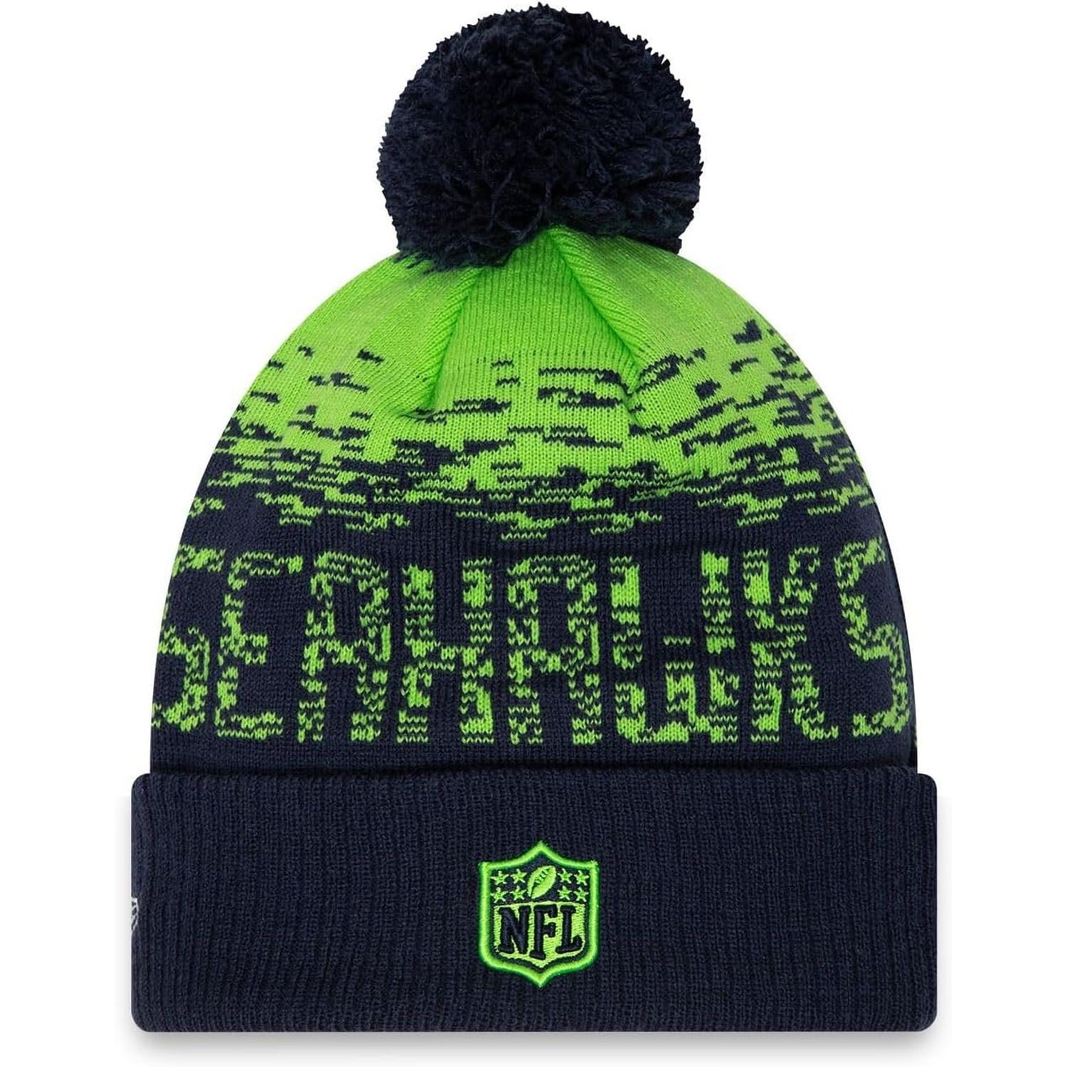 Seattle Seahawks New Era Marineblau Grün Bommelmütze - One-Size