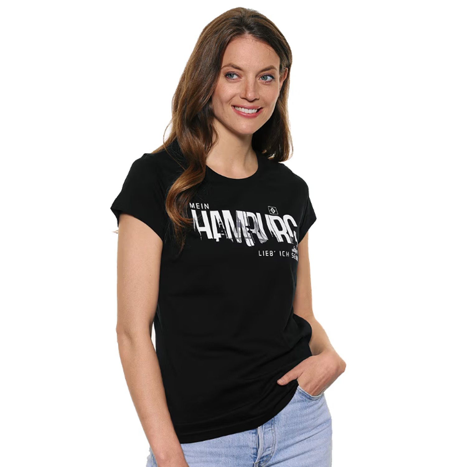 HSV T-Shirt Damen „Mein Hamburg – Abschlach!" - schwarz