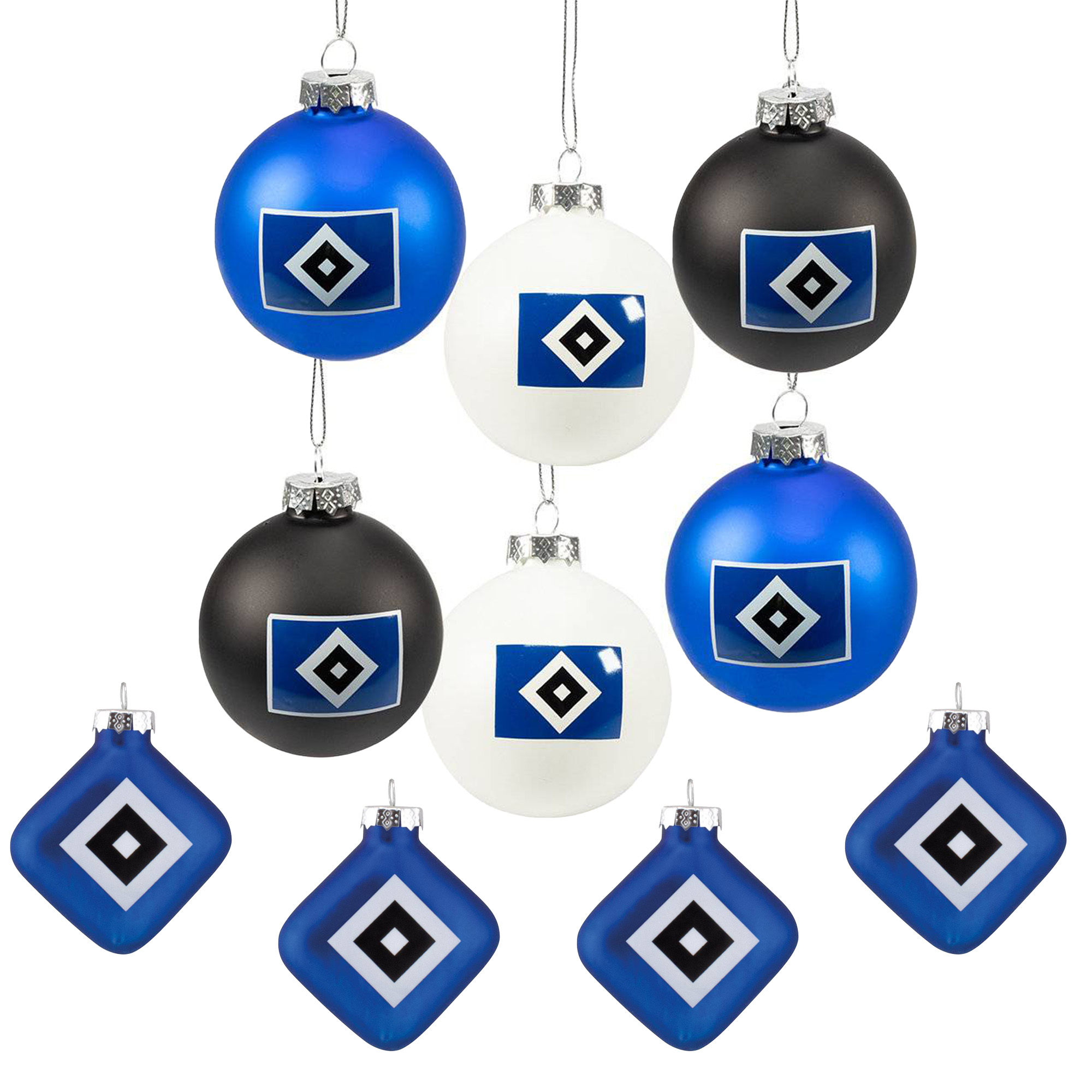 HSV Christbaumkugeln 6er + Christbaumschmuck Raute 4er - 10 Teile - Set