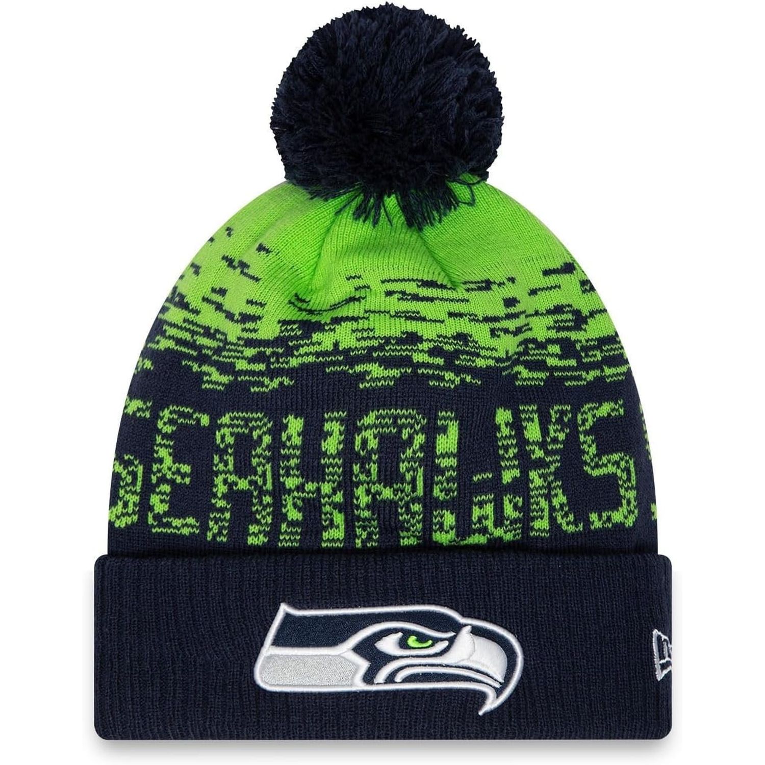 Seattle Seahawks New Era Marineblau Grün Bommelmütze - One-Size