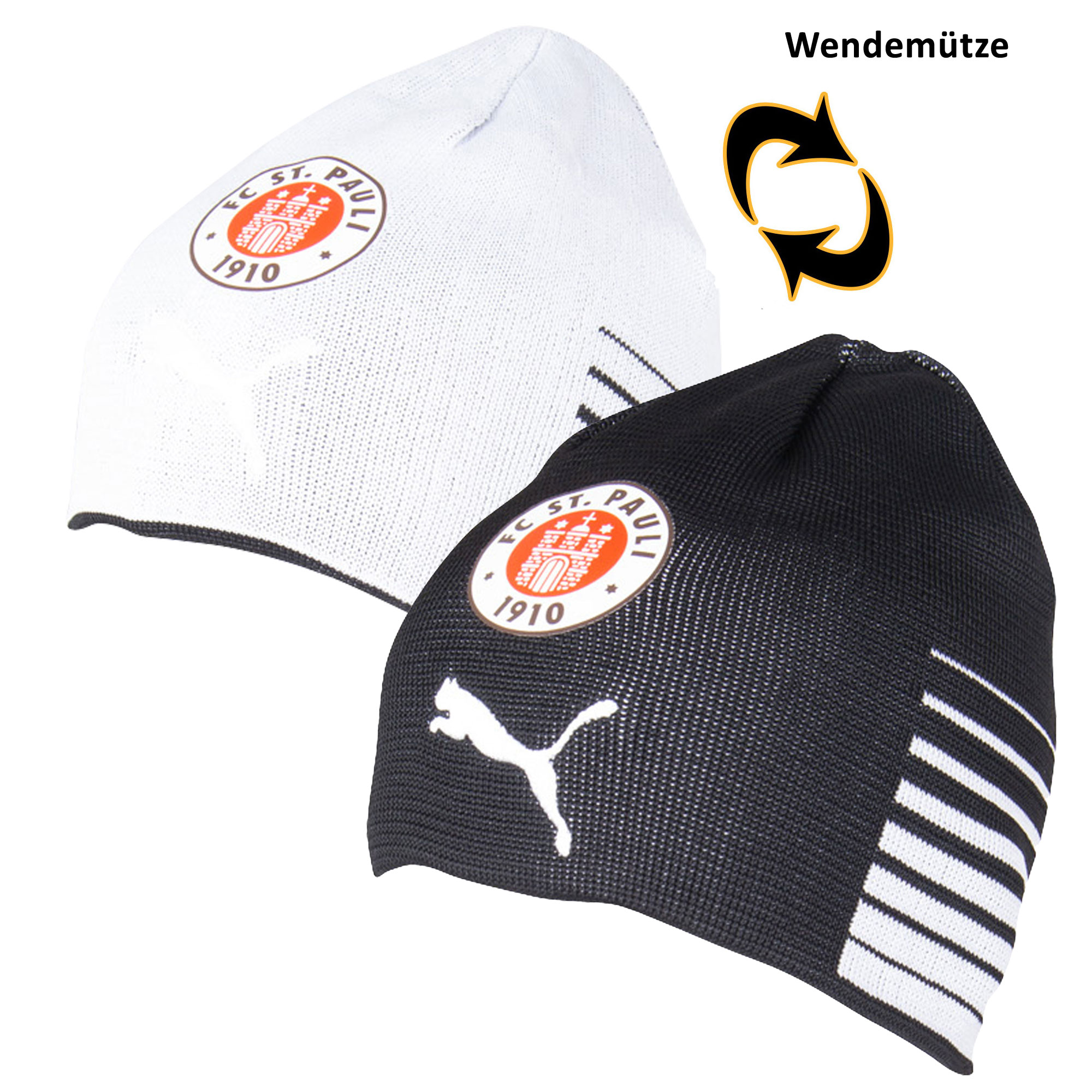 FC St. Pauli - PUMA Wende-Mütze Logo Streifen - schwarz